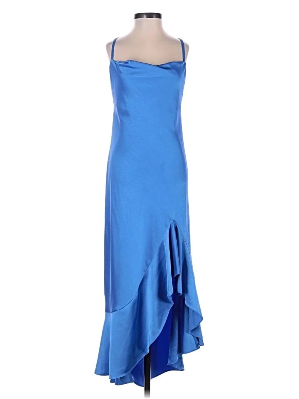 Maje Electric Blue Satin High-Low Slip Dress